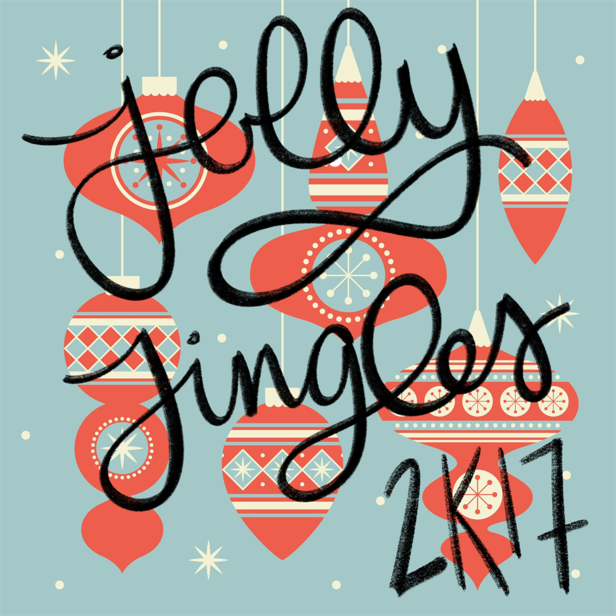 christmas ornament background with jolly jingles 2k17 in chalky script