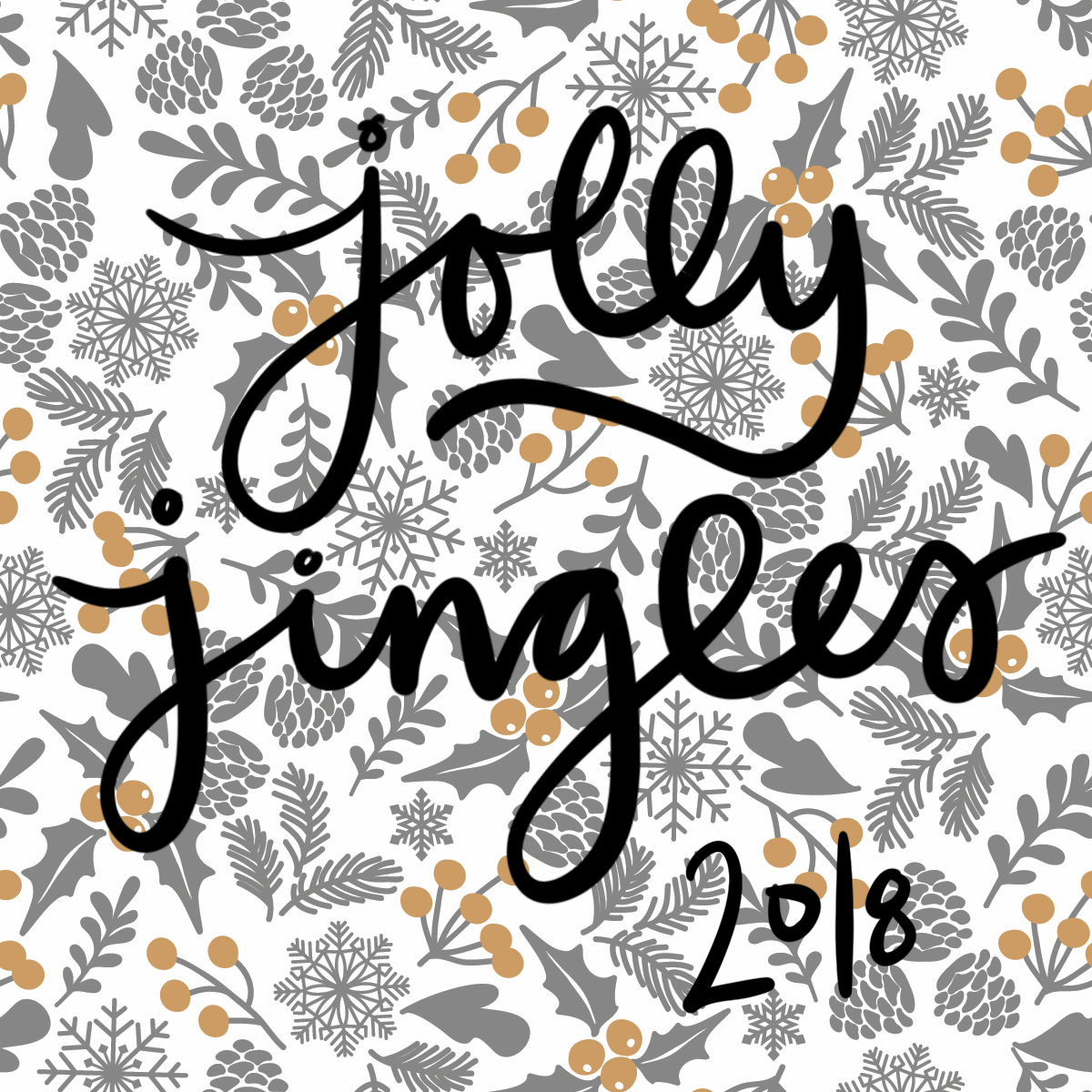 christmas ornament background with jolly jingles 2018 in handwritten script