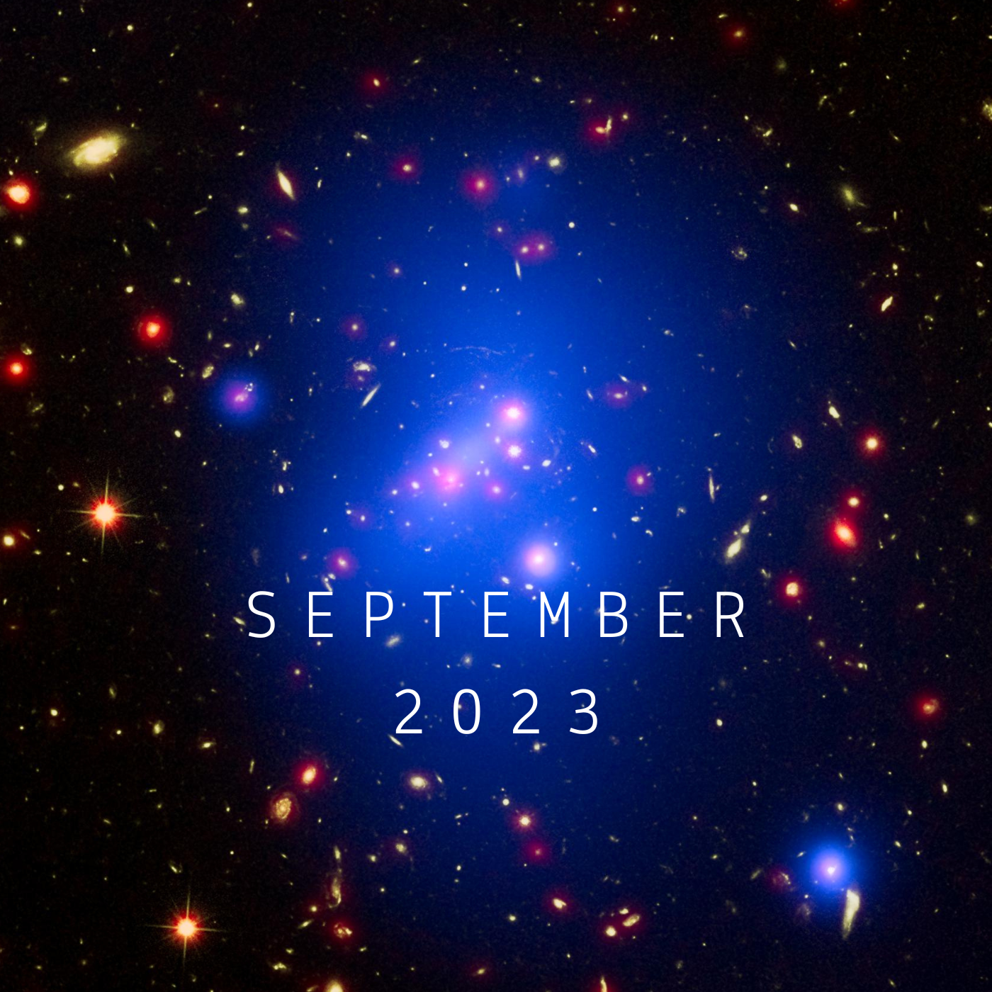 a square nasa image of star and galaxy clusters with september 2023 in the center